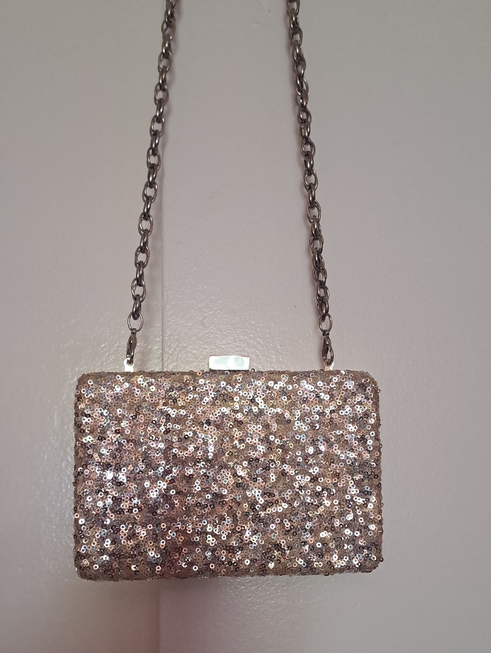 White House Black Market Sequin Chain Evening Clutch - Rose Gold